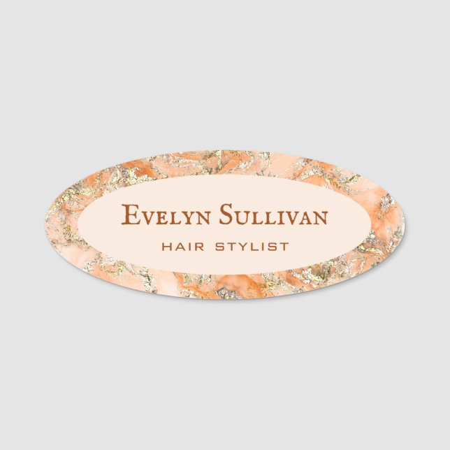 Peach Fluid Marble Name Tag (Front)
