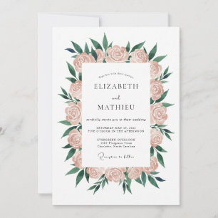 Peach Forest Wreath Wedding Invitation