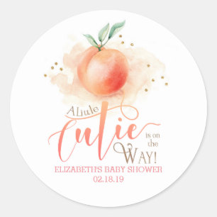 Peach Fruit A Little Cutie on the Way Baby Shower Classic Round Sticker