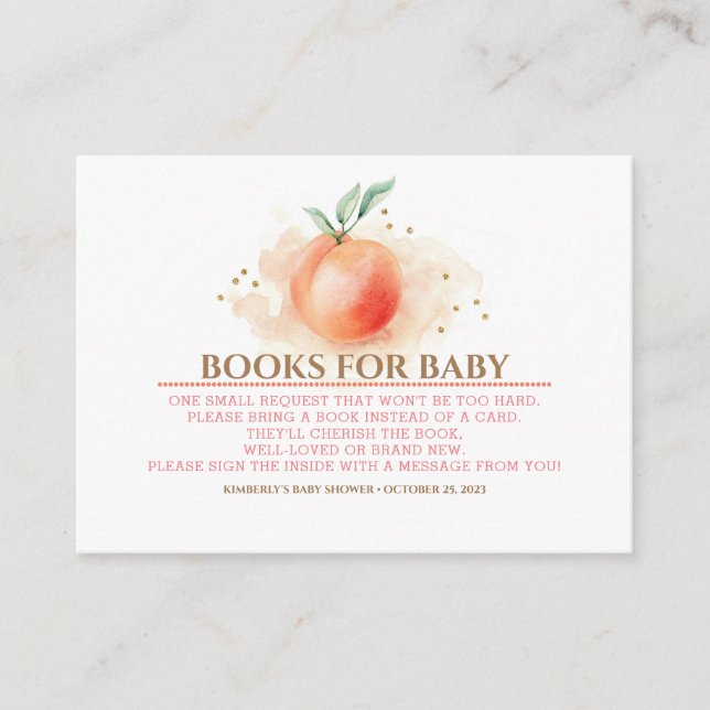 Peach Fruit and Gold Confetti Books For Baby Enclosure Card (Front)
