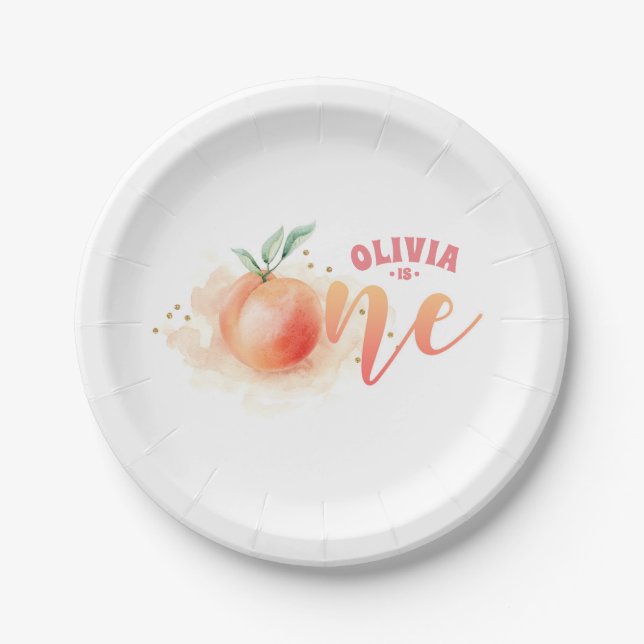 Peach Fruit Cute 1st Birthday Party Paper Plate (Front)