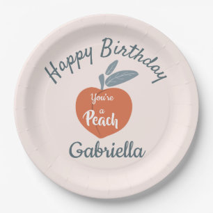Peach fruit, happy birthday personalize name paper plate