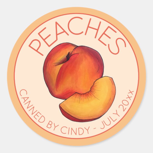 Peach Fruit Home Canning Peaches Canned By Classic Round Sticker (Front)