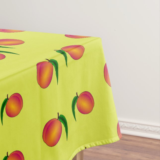 Peach fruit pattern on yellow tablecloth (In Situ)