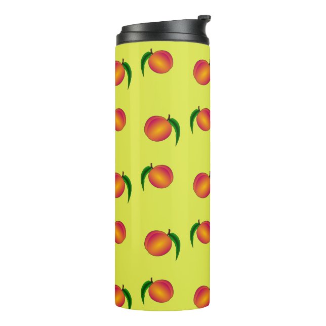 Peach fruit pattern on yellow thermal tumbler (Rotated Left)