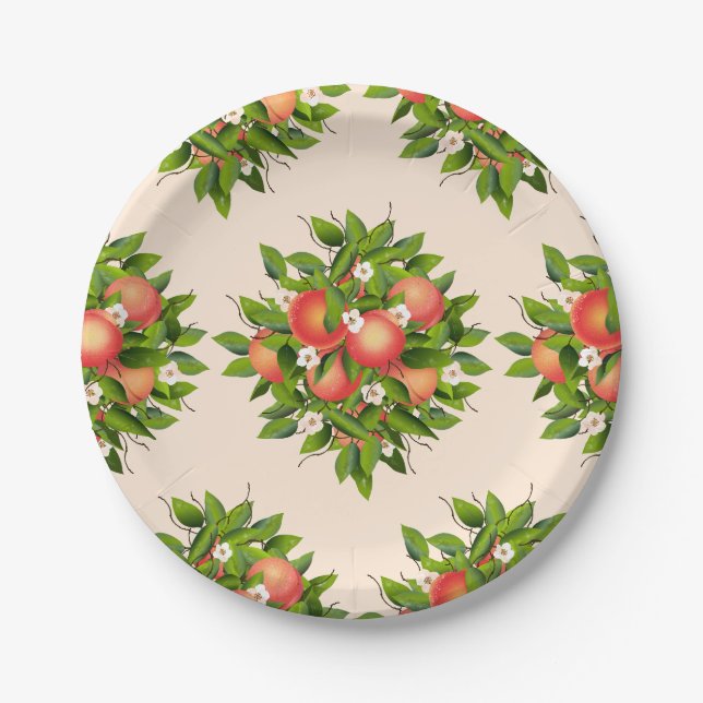 Peach Fruit Pattern Paper Plate (Front)