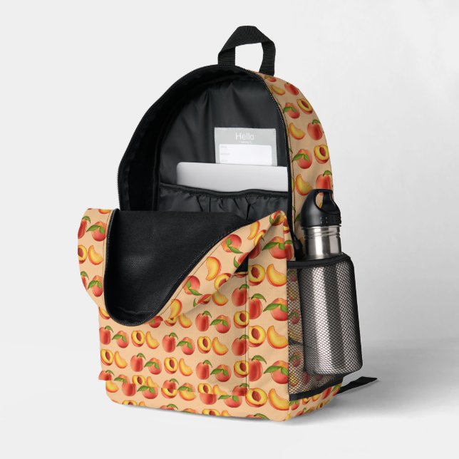 Peach Fruit Pattern Printed Backpack (Back Corner Right (Open))