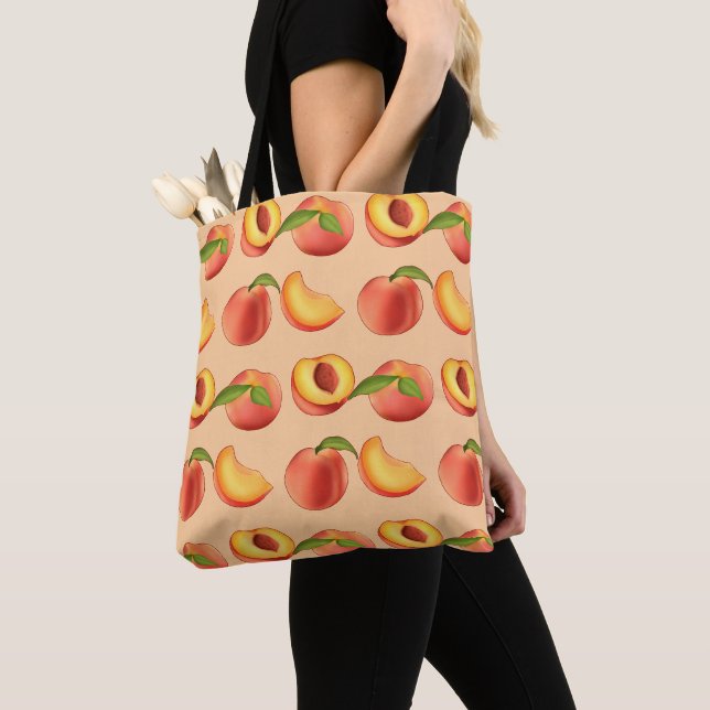Peach Fruit Pattern Tote Bag (Close Up)