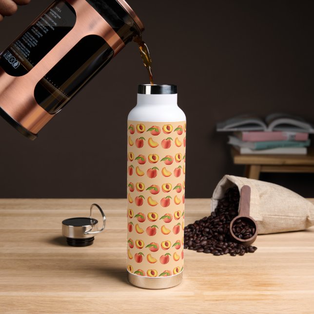 Peach Fruit Pattern Water Bottle (Coffee)