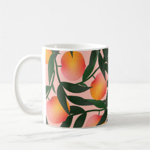 Peach Fruit Pink Background Pattern. Coffee Mug