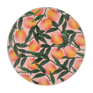 Peach Fruit Pink Background Pattern. Cutting Board