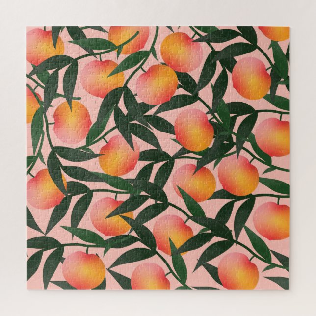 Peach Fruit Pink Background Pattern. Jigsaw Puzzle (Vertical)