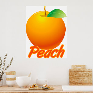 Peach Fruit Retro Orange Poster
