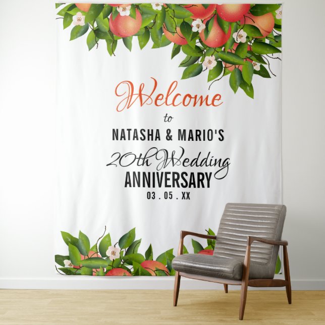 Peach Fruit Wedding Backdrop Tapestry (In Situ)