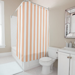 Peach fuzz and white wide striped shower curtain