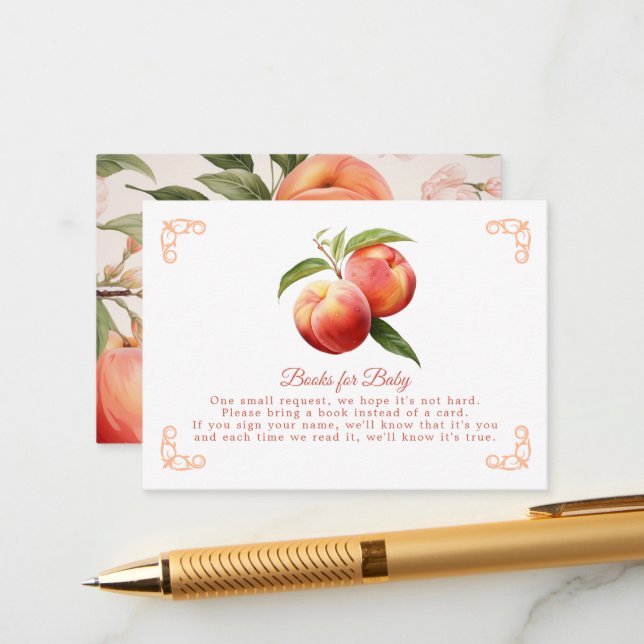 Peach Fuzz Baby Shower Book Request Enclosure Card (Front/Back In Situ)