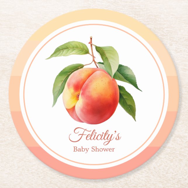 Peach Fuzz Baby Shower Round Paper Coaster (Front)