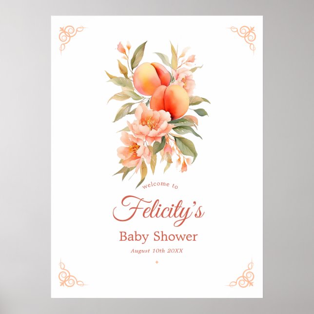 Peach Fuzz Baby Shower Welcome Poster (Front)