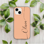 Peach Fuzz Black Elegant Calligraphy Script Name Case-Mate iPhone 14 Case<br><div class="desc">Peach Fuzz Elegant Black Calligraphy Script Custom Personalised Name iPhone 14 Smart Phone Cases features a modern and trendy simple and stylish design with your personalised name in elegant hand written calligraphy script typography on a peach fuzz background. Designed by ©Evco Studio www.zazzle.com/store/evcostudio</div>