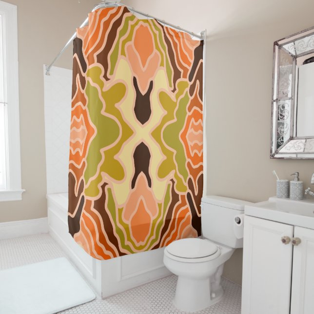 Peach Fuzz Boho Shabby Chic Geometric Abstract Art Shower Curtain (In Situ)