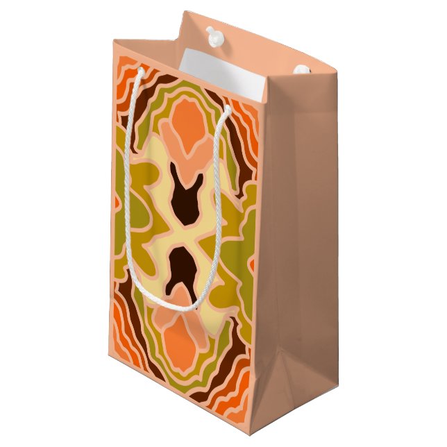 Peach Fuzz Boho Shabby Chic Geometric Abstract Art Small Gift Bag (Front Angled)