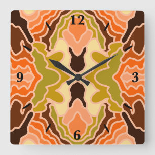 Peach Fuzz Boho Shabby Chic Geometric Abstract Art Square Wall Clock