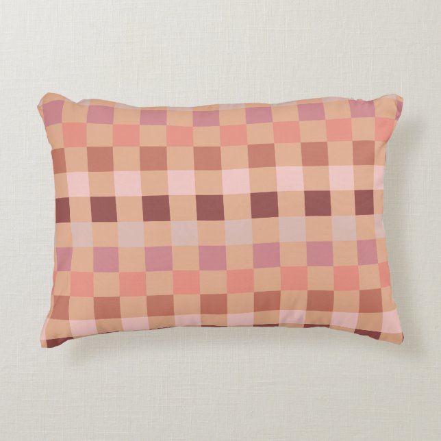 Peach Fuzz Chequerboard Decorative Cushion (Front)