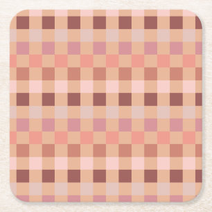 Peach Fuzz Chequerboard Square Paper Coaster