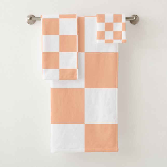 Peach Fuzz Chequered Gingham Pattern Bath Towel Set (Insitu)