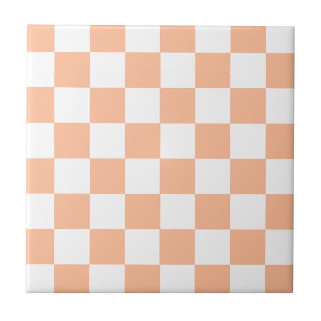 Peach Fuzz Chequered Gingham Pattern Ceramic Tile (Front)