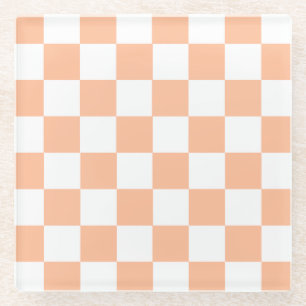 Peach Fuzz Chequered Gingham Pattern Glass Coaster