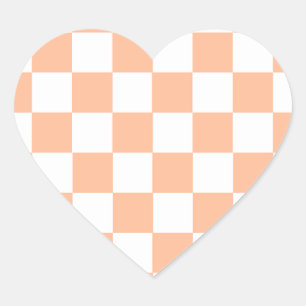 Peach Fuzz Chequered Gingham Pattern Heart Sticker