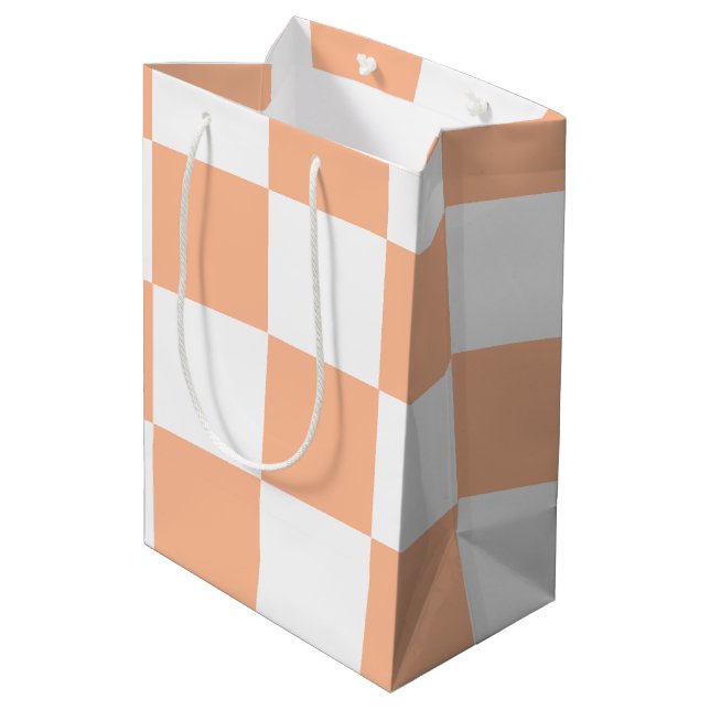 Peach Fuzz Chequered Gingham Pattern Medium Gift Bag (Back Angled)