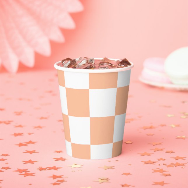 Peach Fuzz Chequered Gingham Pattern Paper Cups (Insitu)