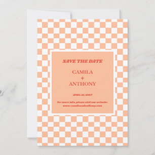 Peach Fuzz Chequered Gingham Pattern Save The Date