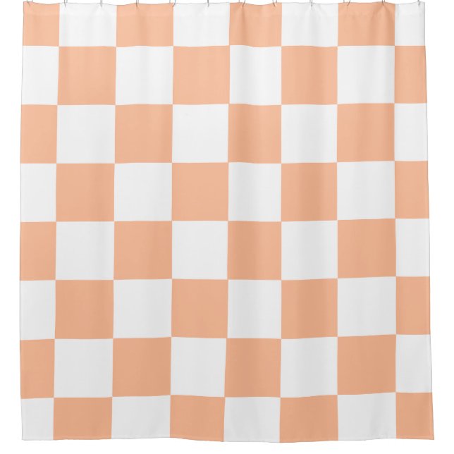 Peach Fuzz Chequered Gingham Pattern Shower Curtain (Front)