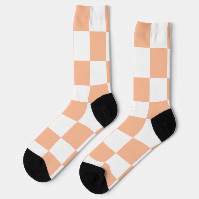 Peach Fuzz Chequered Gingham Pattern Socks (Left)
