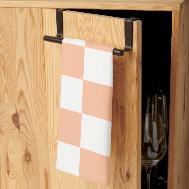 Peach Fuzz Chequered Gingham Pattern Tea Towel (Thirds Fold)