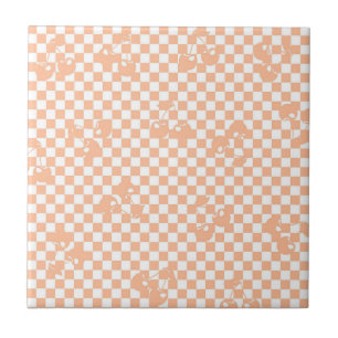 Peach Fuzz Cherry Gingham Pattern Ceramic Tile