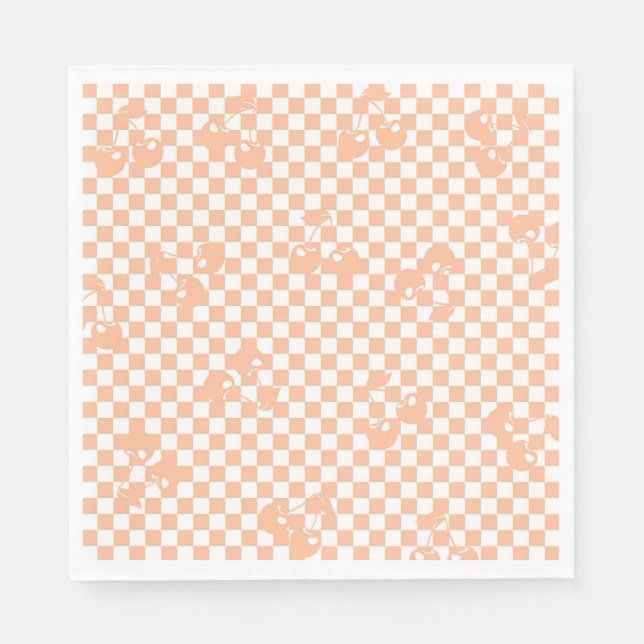 Peach Fuzz Cherry Gingham Pattern Napkin (Front)