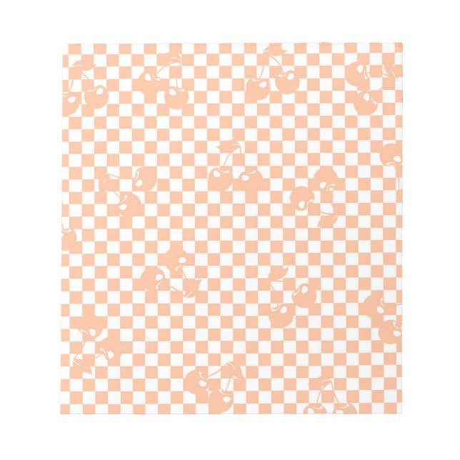 Peach Fuzz Cherry Gingham Pattern Notepad (Front)