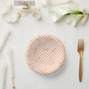 Peach Fuzz Cherry Gingham Pattern Paper Plate