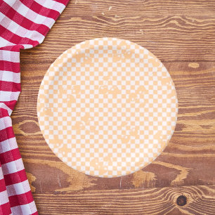 Peach Fuzz Cherry Gingham Pattern Paper Plate