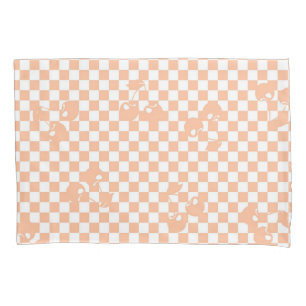 Peach Fuzz Cherry Gingham Pattern Pillowcase