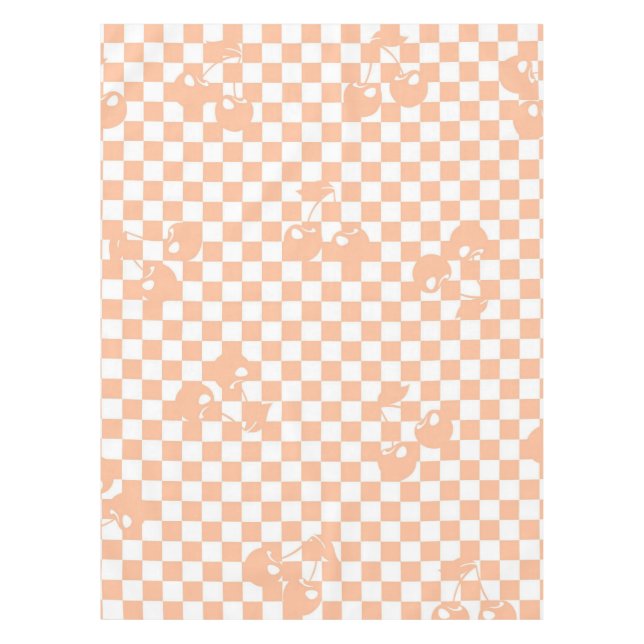 Peach Fuzz Cherry Gingham Pattern Tablecloth (Front)