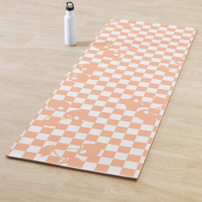 Peach Fuzz Cherry Gingham Pattern Yoga Mat (In Situ)