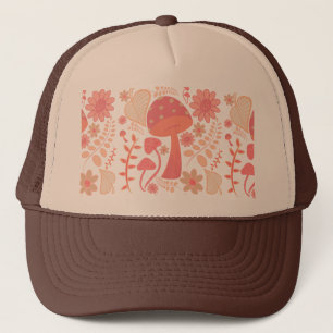 Peach Fuzz Color of the year mushrooms floral Trucker Hat