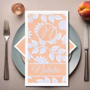 Peach  Fuzz colour - floral pattern  - monogrammed Napkin