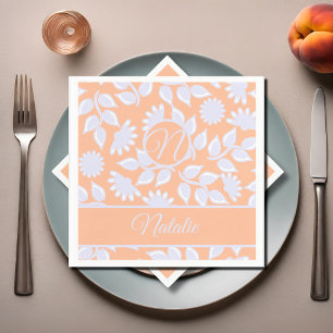 Peach  Fuzz colour - floral pattern  - monogrammed Napkin