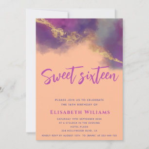 Peach fuzz cool Abstract alcohol ink gold script Invitation